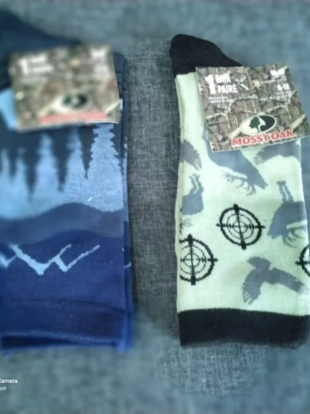 2 Pair Set of Men Blue Mossy Oak Forest & Blue Duck Hunters Crew Socks 6-12 New